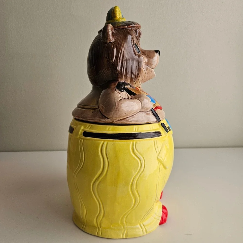 Vintage 1960s Ceramic Bear Miner Hiker 2 Piece Cookie Jar Made in Japan NEW